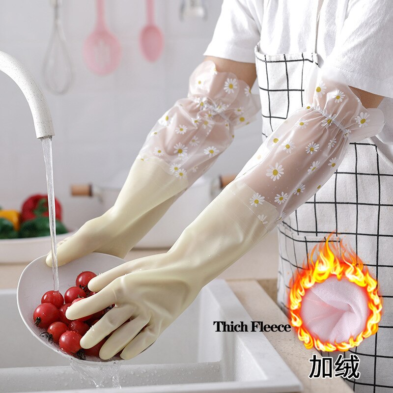 Haushalts Handschuhe Gummi Wasserdicht Geschirr Handschuhe Dicke Warme Arbeit Handschuhe Dauerhaft Öl-nachweisen Schlecht Küche Reinigung Werkzeuge: Y elastisch-Manschette wolle
