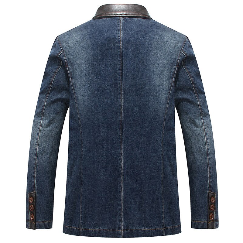 Casual Smart Suits Jacket Man Spring Autumn Denim Turn-Down Collar Bleached Vintage Pockets Washed Plus Size Coats Male