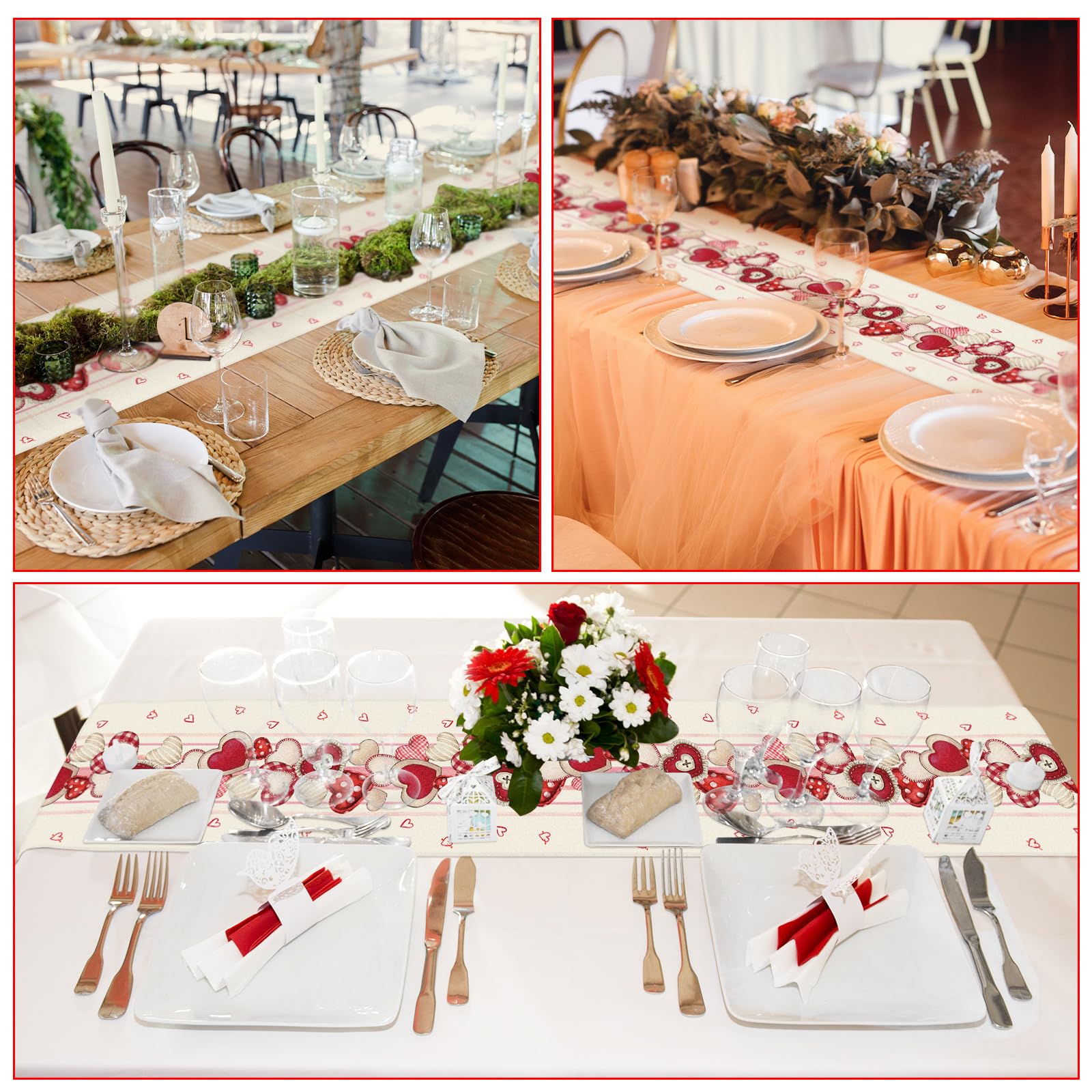 Valentijnsdag tafelloper | Boerderij hart | Familie dineren keuken woondecoratie (platte print)