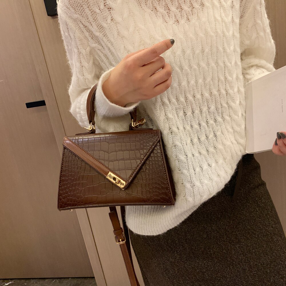 Luxe dames schoudertas met kleine effen kleur, leren crossbody tas met stenen patroon voor dames, dames handtassen