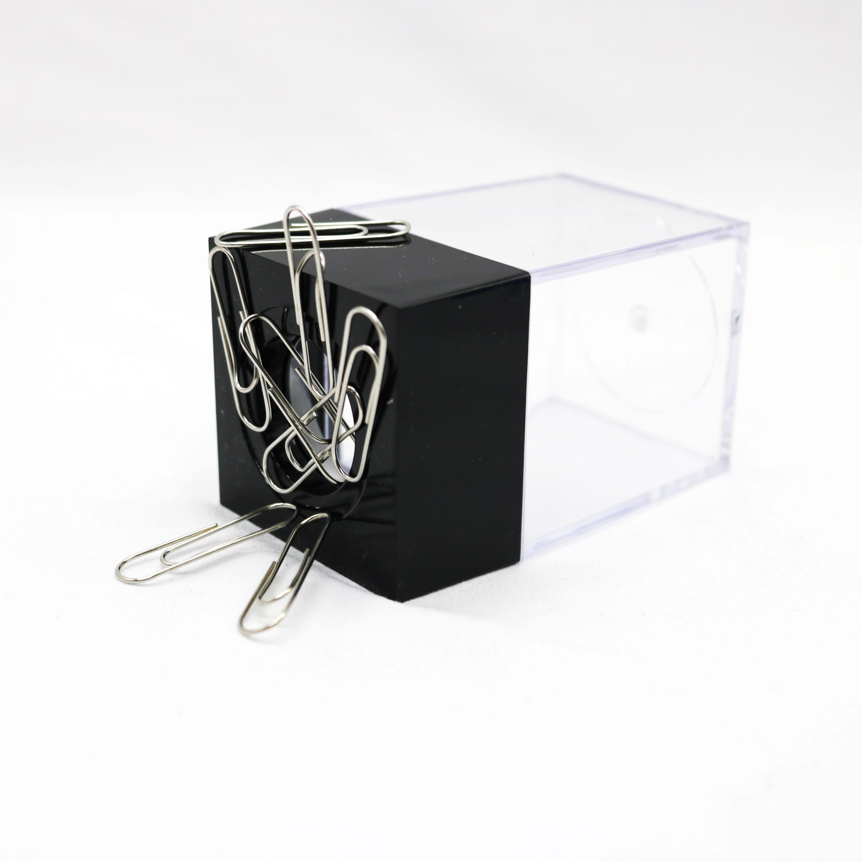 Caja de Clip de papel cuadrado, Cartucho de reciclaje, soporte magnético de Clip de papel negro, suministros de oficina, Porta Clips, Dispensador
