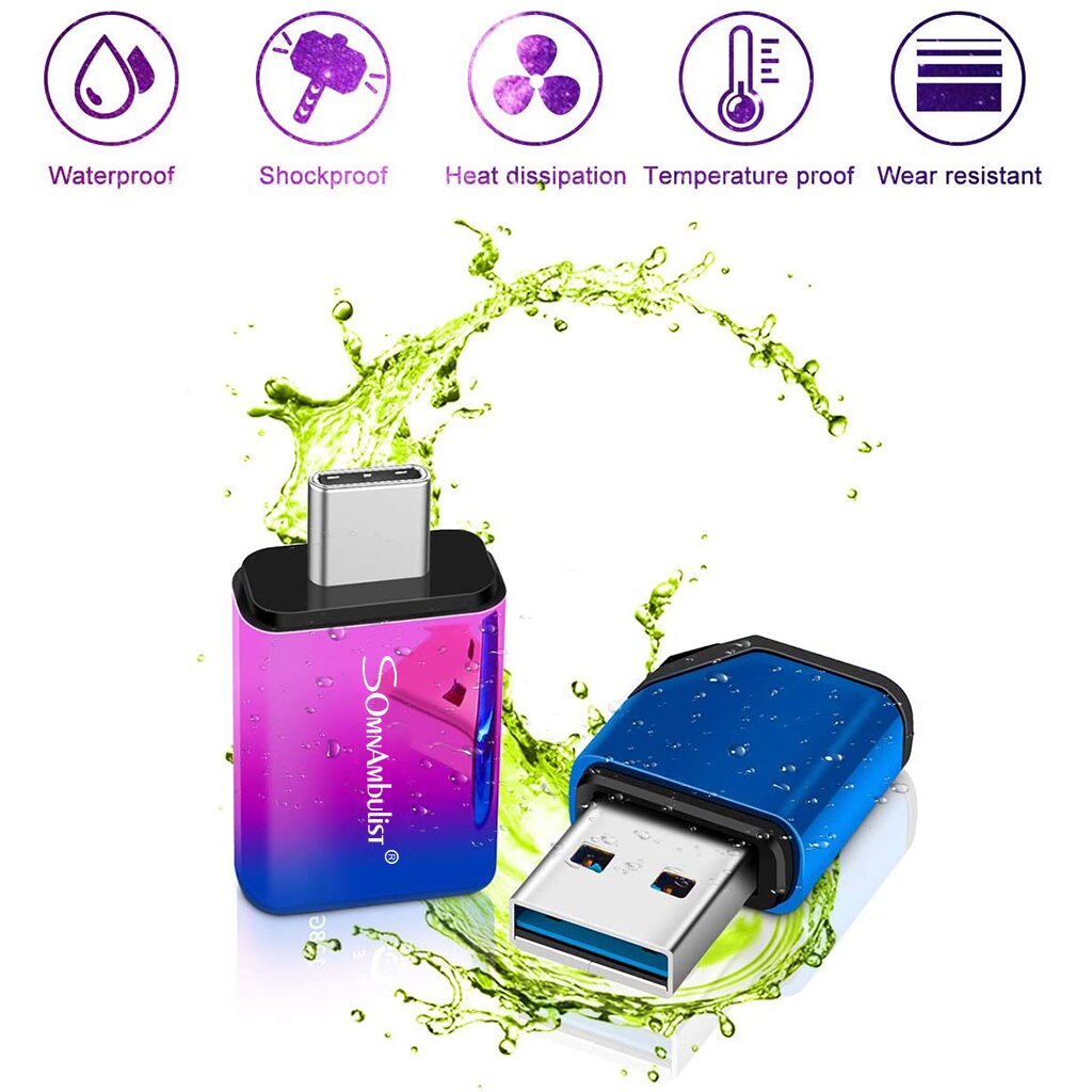 Met Adapter Flash Drive 64Gb 128Gb Usb Memory Stick Usb 3.0 Kleurrijke Gradient Verlichting TYPE-C 32Gb 16gb Hoge Snelheid Mini Usb 3.0