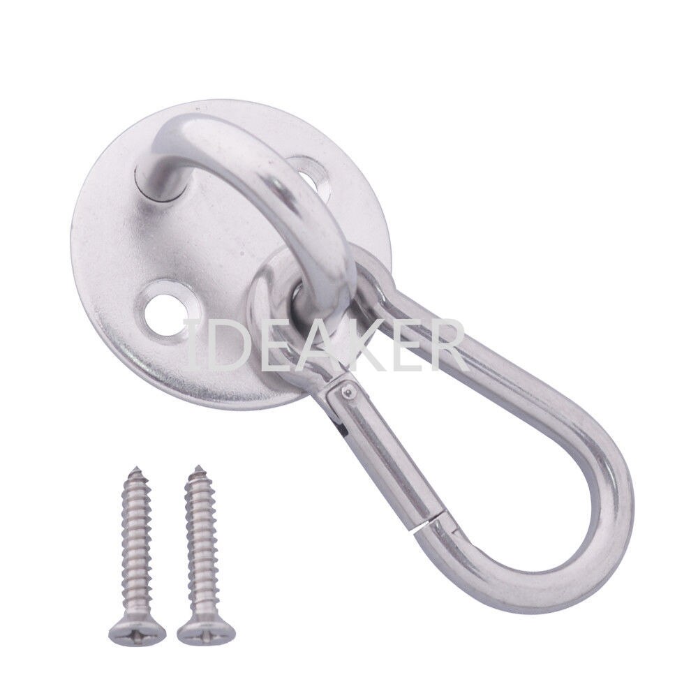 304 Stainless Steel M8 Round Pad Eye Plate U-shaped Hook Mount with Carabiner