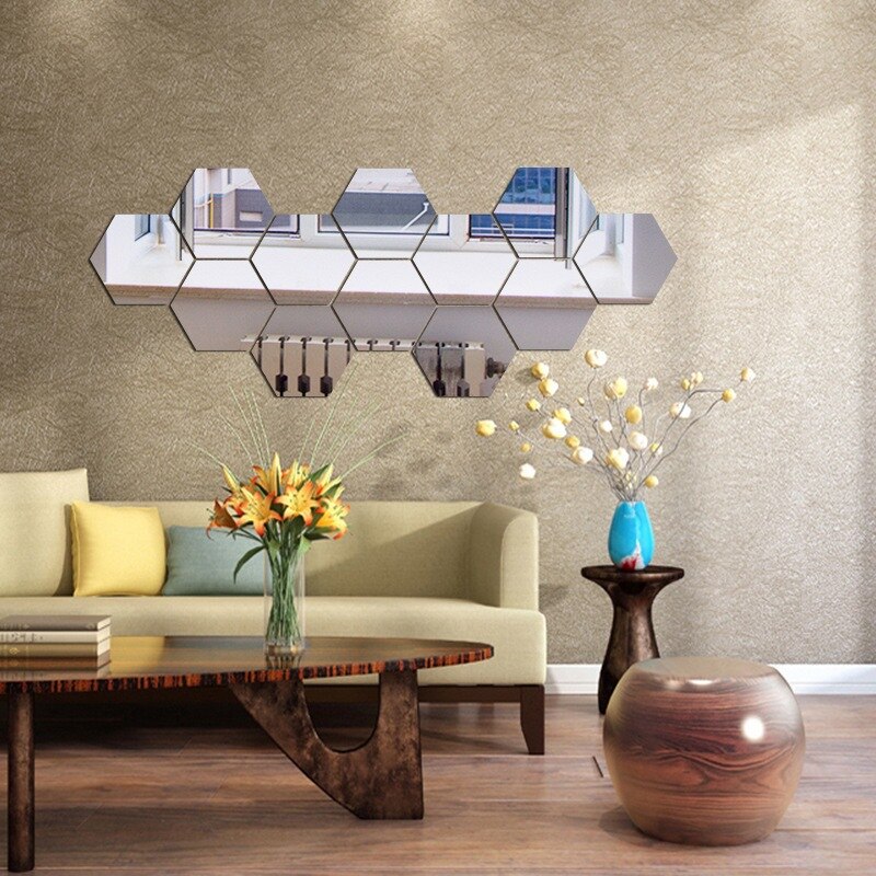 3D 12 Uds hexagonal pegatina de pared extraíble de vinilo decorativo pegatinas para espejos Casa de la decoración del arte DIY Civil ornamentales espejo de pared