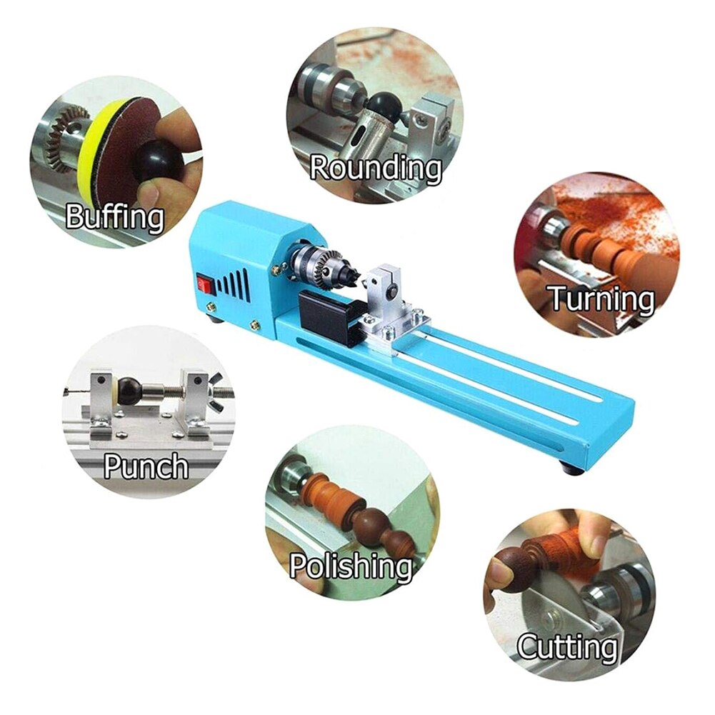 Mini Motorized Lathe Machine 12-24V 150W Lathe Beads Polisher Machine Machining for Table Woodworking Wood DIY Tool