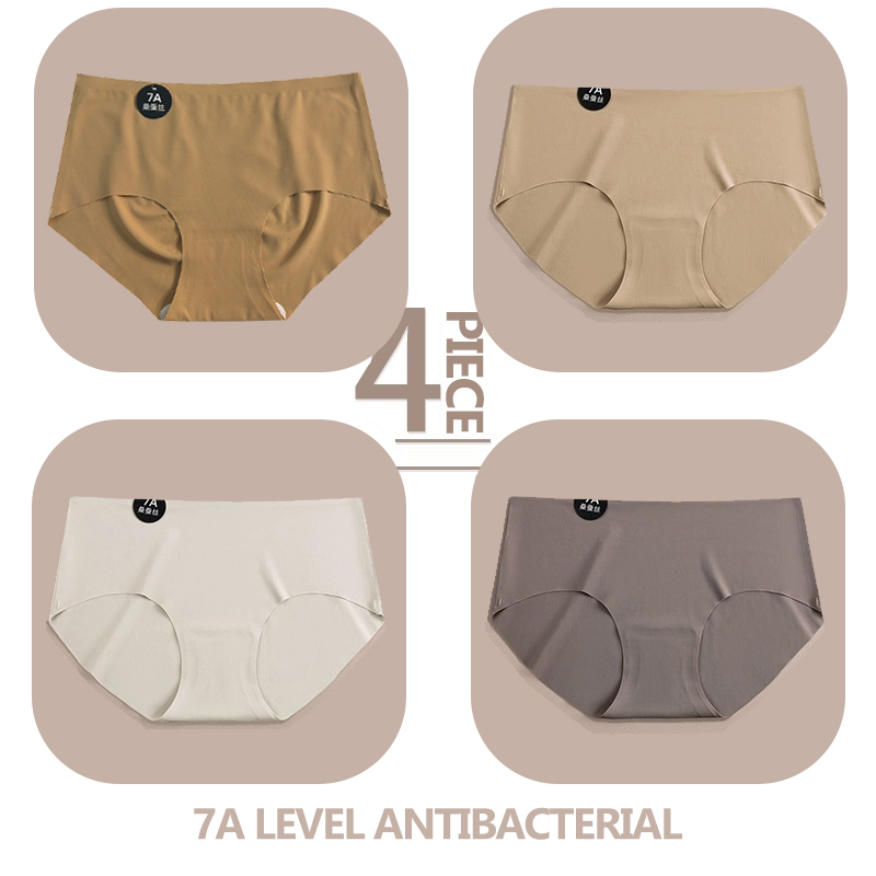 4PCS/Set Seamless Slik Women Panties Ultral Thin Briefs High Elastic Breathable Underwear 7A Comfortable Intimates Soft Lingerie: M / green