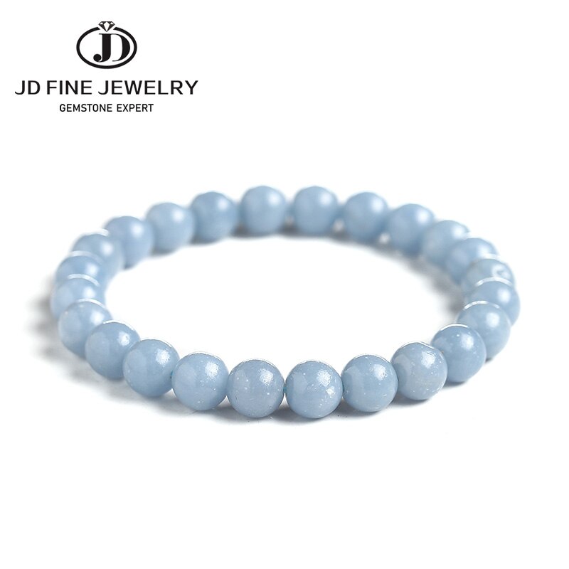 Jd pulseira de anjo, pedra natural, azul angelite, elástico único, romântico, yoga, bracelete azul, joias femininas 6,8,10mm, contas