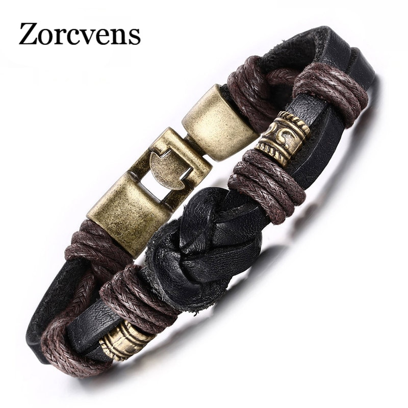 Zorcvens vintage læderarmbånd bronze legering spænde klassisk stil let krog til mænd