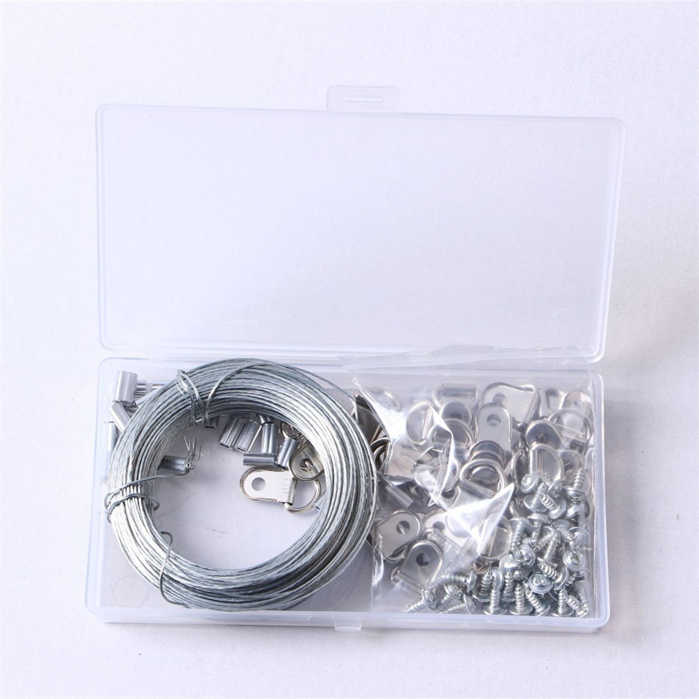 Picture Hangers Hooks 30m Wire Photo Frame Hanging Kit D Ring Stainless Steel Silver Steel Wire Rope Aluminum Buckle Set