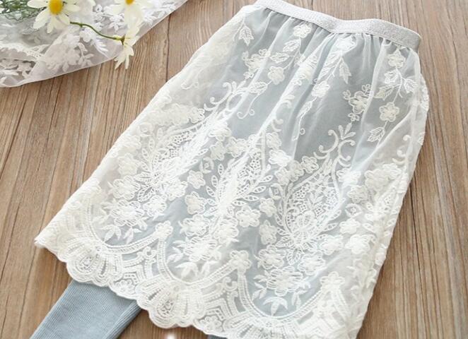 Meri ammi barn höstkläder stickade leggings med spetsfästen för 2-9- årig tjej: Himmelsblå / 90cm