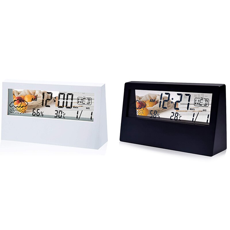 Alarm Clock with Transparent LCD Battery Operated Weather Alarm Clock Digital Clock Date Weather Temperature