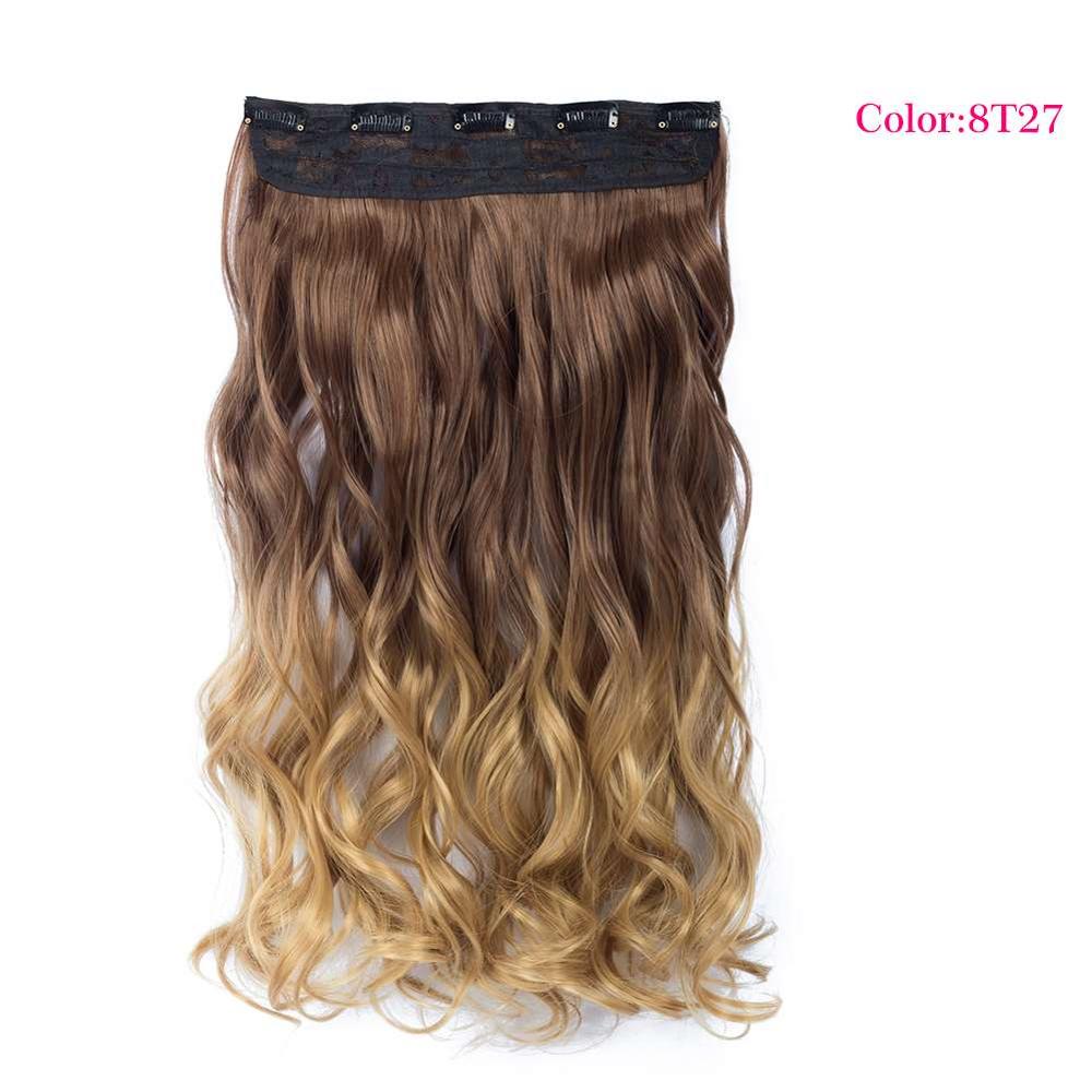 Valenwigs 22 '' lang bølget clip in on one piece syntetisk hair extensions ombre color 5 clips one piece krøllet frisure til kvinder: P1b/613