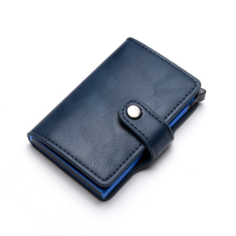 ZOVYVOL Hasp PU Leather Casual Card Holder Protector Smart Wallet Metal RFID Aluminum Box Slim Men Women Card Case: Blue YM015