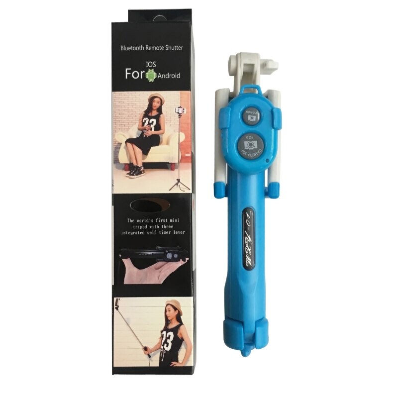 Selfie Stick Tripod Extendable Selfie Self With Bluetooth Shutter Remote Control For Smartphone Self-portrait Artifact: Blue