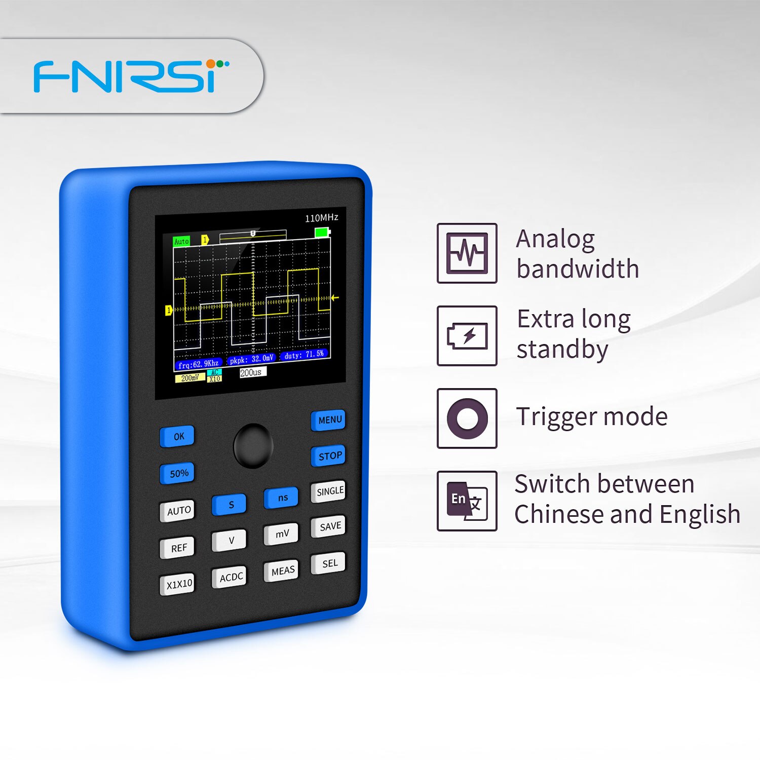 FNIRSI-1C15 osciloscópio digital profissional 500 ms/s taxa de amostragem analógico suporte de largura de banda forma de onda de armazenamento de um botão automático