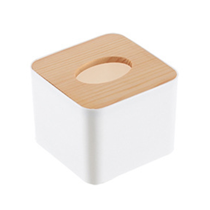 Housse à Mouchoirs Carrée En Bois - Panneau Coulissant, Marron Clair - 14x14x16 Cm - Déco Pour Salle De Bain, Cuisine, Bureau