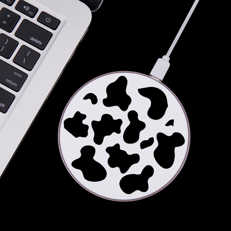 Cow Symbol Pattern Print 10W Fast Wireless Charger for Samsung Galaxy S10 Note 9 USB Qi Charging Pad for IPhone 11 X Airpods2