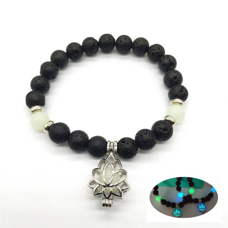 8mm Naturstein Perlen Armbinde glühen in das dunkel Lotus Anhänger Stein Armbinde & Armreif unisex Leucht Schmuck Lava zubehör