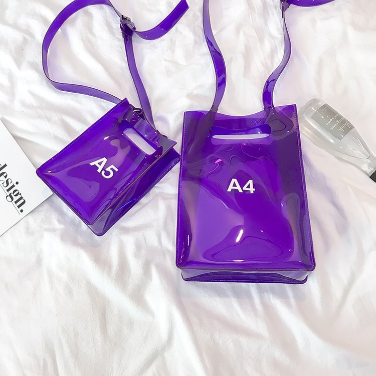 Women Messenger Bag Transparent PVC Vertical Letter Shoulder Bag A4 A5 Summer Beach Bag Internal Drawstring Bag