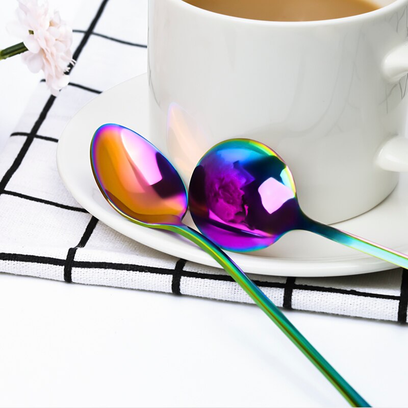 FHEAL 1 st Rvs Regenboog Koffie Lepels Lange Steel Mengen Roeren Thee Lepels Servies set Christmas