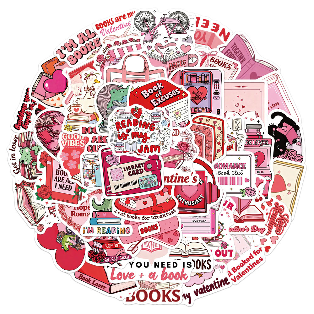 50 sztuki walentynkowych naklejek książkowych na laptopa, album ze zdjęciami, deskorolkę, kask, gitarę, estetyczne, wodoodporne naklejki diy
