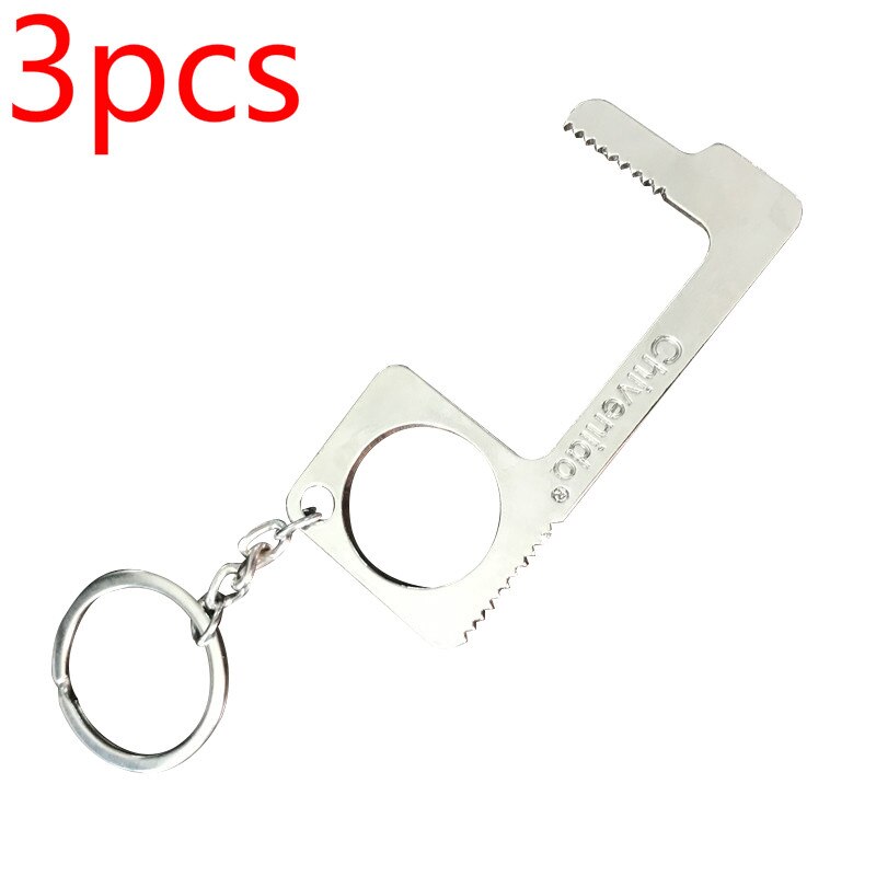 Portable Door Opener Multi-function Keychain Door Opener Anti-contact Sanitary Door Opener Anti-touch Press Elevator Tool: silver 3pcs