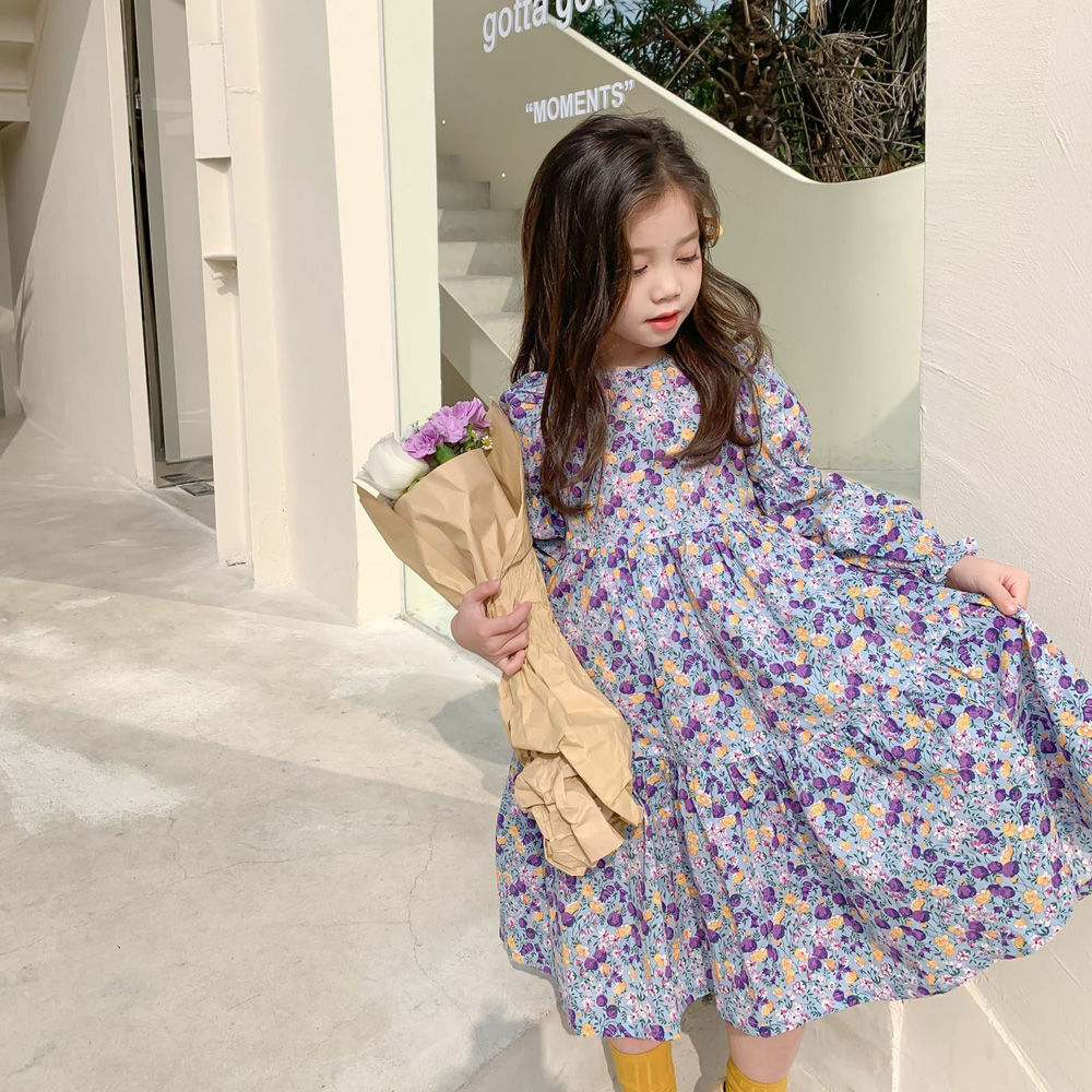 Meisjes Lange Mouw Mode Jurk Bloemen Lente Elegante Jurk Voor Peuter Meisje Kleding Chiffon Jurk Prinses Causale Kleding