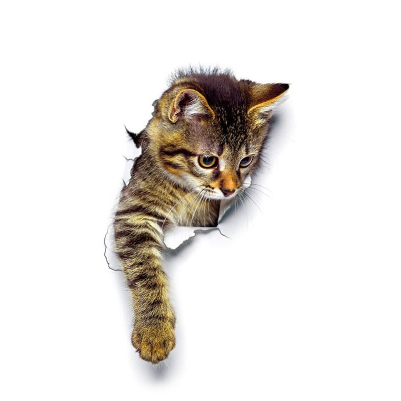 1Pc Gebroken Muur Kitten Muursticker Wc Sticker Creatieve 3D Dier Pvc Kamer Badkamer Diy Decoratie Benodigdheden