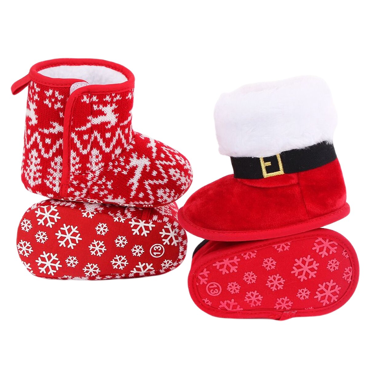 Botas de nieve navideñas para bebé, zapatos cálidos de Santa Claus para primeros pasos, lana tejida de croché para bebé, niño y niña botas para
