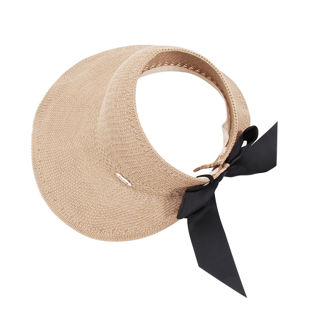 Sommer bomuld reb strikket kvinder stor skygge reb strikket solhat piger tom top sløjfe afslappet strand skygge kasketter: Beige