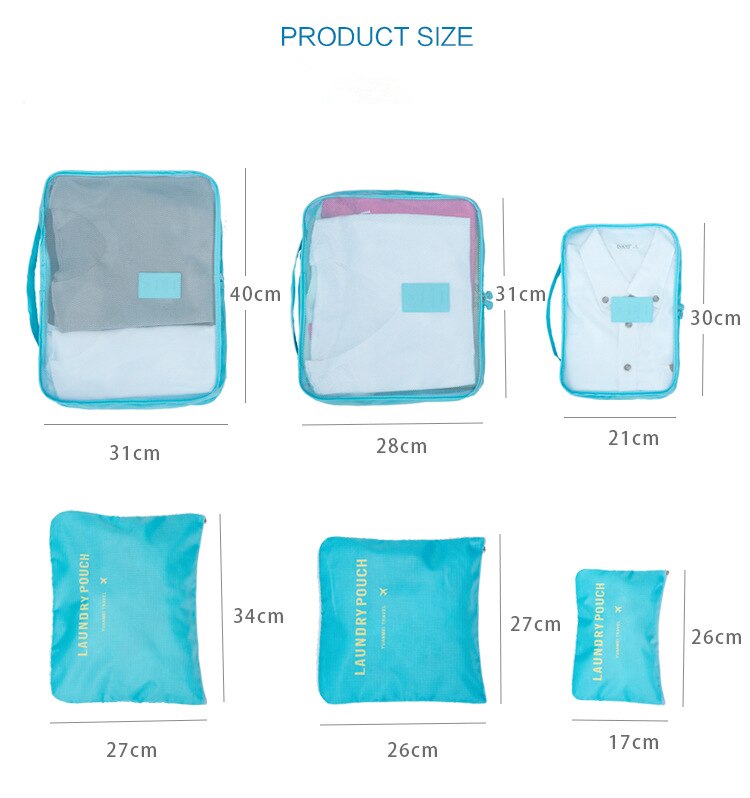 6 Stks/set Nylon Reistas Verpakking Cubes Set Travel Organizer Bagage Tassen Grote Capaciteit Carry Op Kleding Sorteren Bolsa De viaje