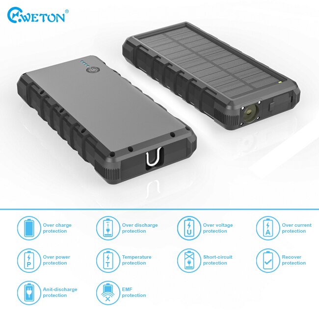 24000 mah zonne-energie powerbank, waterdichte zonnelader, usb-poorten, externe oplader, powerbank voor iphone, xiaomi, led-licht powerbank