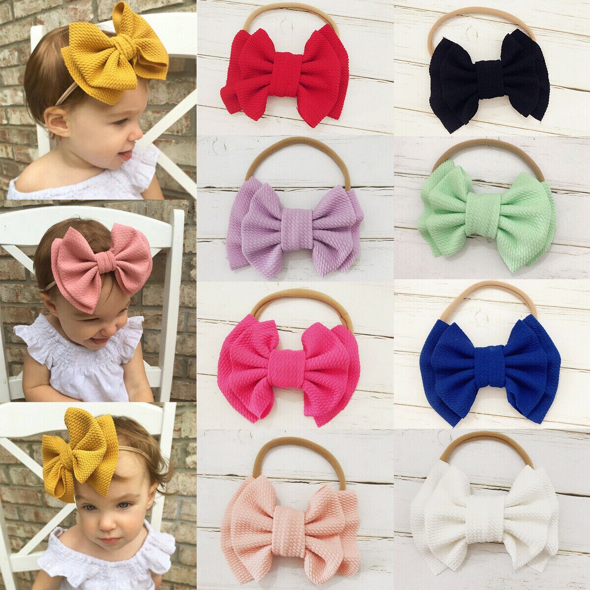 Bandeau élastique 9 couleurs pour petites filles | Accessoires, bandeau, gros nœud, accessoires Photo, , ,