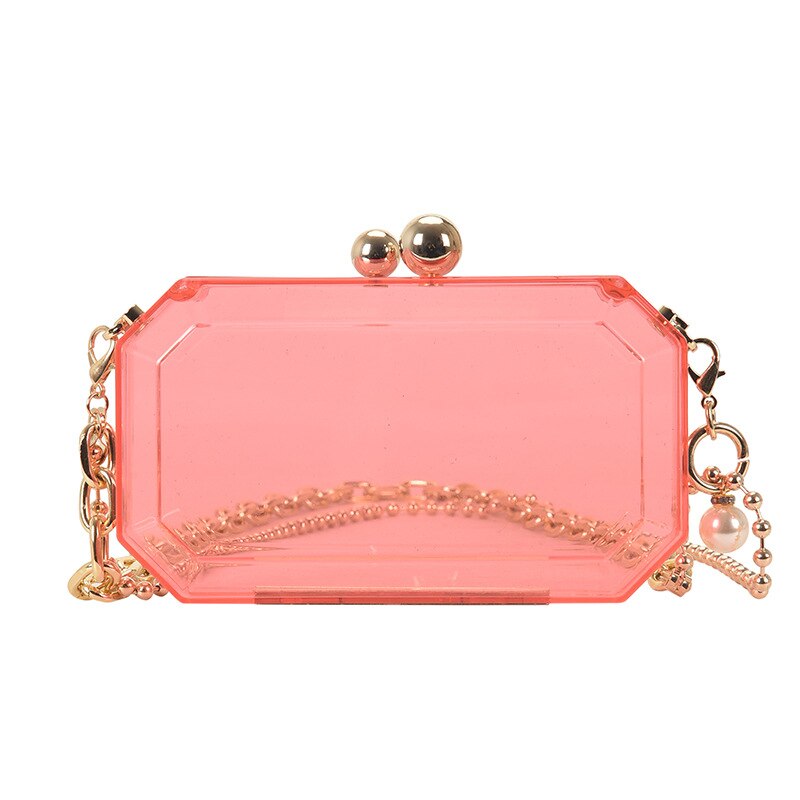 Transparent Acrylic Chain Party Clutch Evening Bag Luxury Women Purses and Handbags Chic Bag Shoulder Crossbody Bag: Red