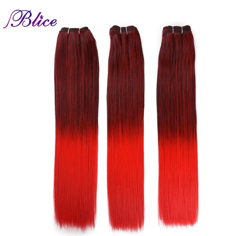 Blice Synthetische Haar Weben 18 zoll Mix # 1B/Rot Yaki Gerade Doppel Lange Schuss Nähen in Haar Extensions 100G/Stück 3 teile/los