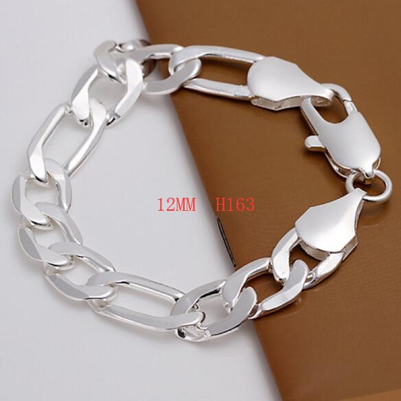 Exquisita Cadena de 10mm en color plateado para hombres y mujeres, cadena noble, pulsera de boda, abalorio de , de cumpleaños bonito para boda H091: H163  12MM CHAIN