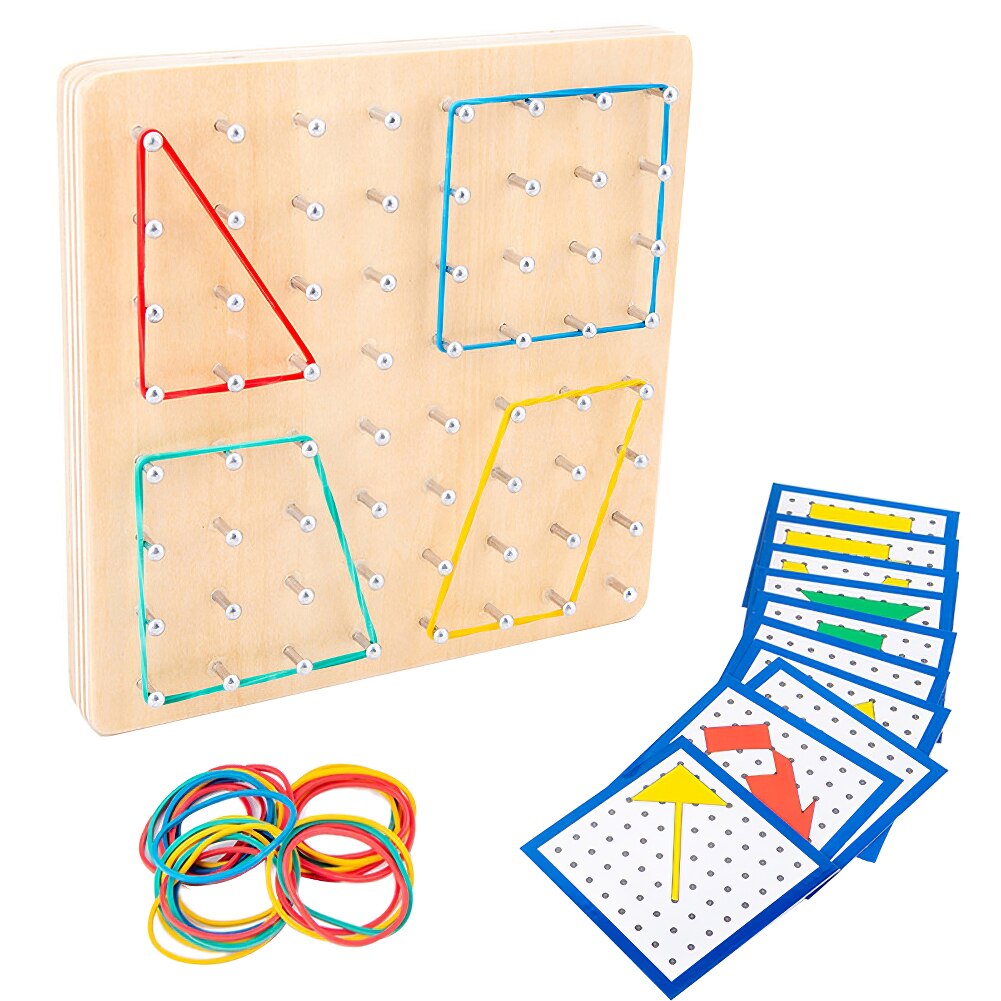 Geometry Geoboard Shape Wooden with Activity Pattern Cards Inspire Kids Imagination Educational Toys