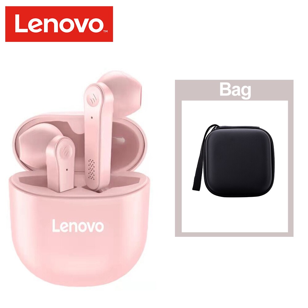 Lenovo-auriculares inalámbricos PD1 TWS BT 5,0, cascos genuinos con Control táctil, semirauditivos, binaurales tipo C con micrófono: pink with bag
