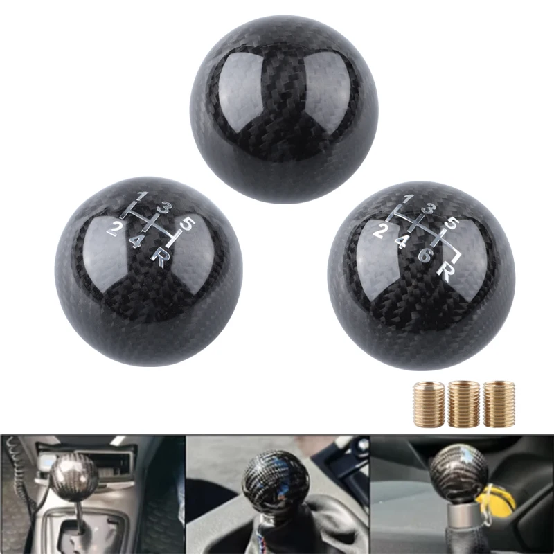 Perilla de palanca de cambios Circular Universal de fibra de carbono para coche, mango de palanca de cambios con forma de bola redonda, palanca de cabeza AT MT negra