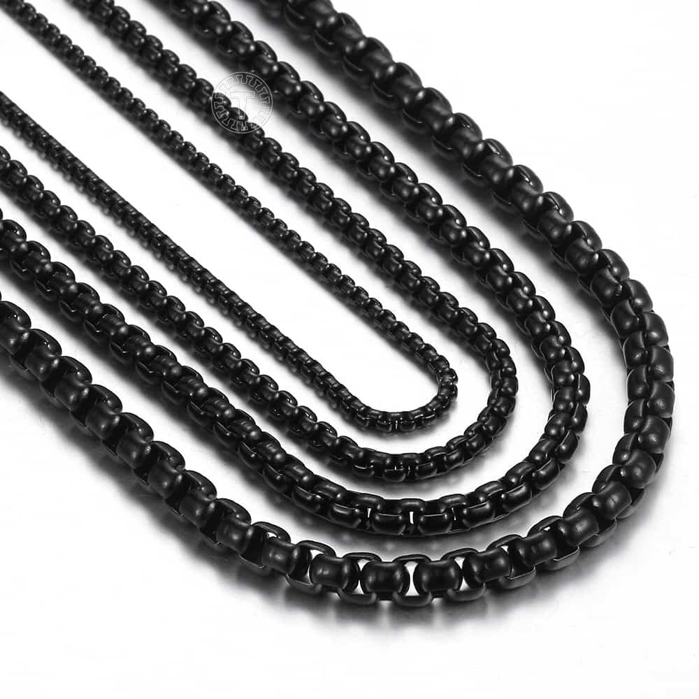 Cadenas de acero inoxidable para hombre, collares de 2/3/4/5mm con caja redonda negra, joyería al por mayor, 18-28 &quot;, DLKNM118