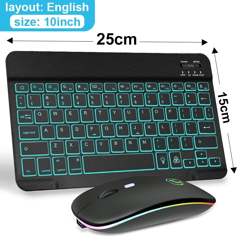 Mini Wireless Keyboard And Mouse RGB Bluetooth Keyboard Mouse Set Backlight Russian Keyboard For Computer Phone Tablet PC Ipad: 10 In English Set