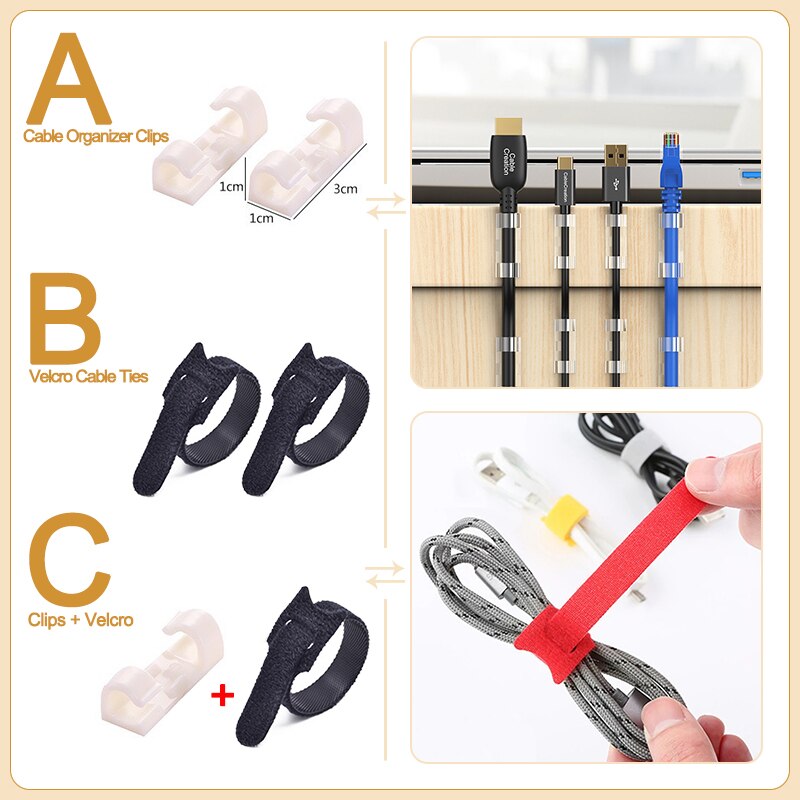 Universal Cable Organizer Clips Cable Management Desktop &amp; Workstation Wire Manager Cord Holder USB Charging Data Line Winder