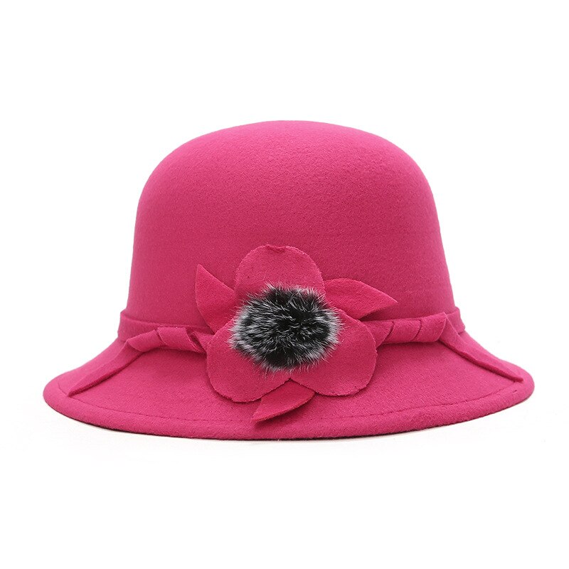 Vrouwen Meisjes Vintage Wolvilt Koepel Fedora Hoeden Dames Mode Effen Kleur Strik Bloem Emmer Hoed Voor Vrouw Winter Cap