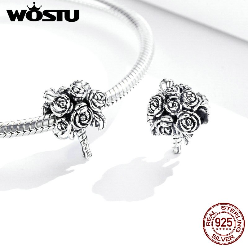 WOSTU prawdziwe 925 srebro bukiet ślubny czar dopasowanie oryginalna bransoletka wisiorek szczęśliwe koraliki biżuteria ślubna FIC1566