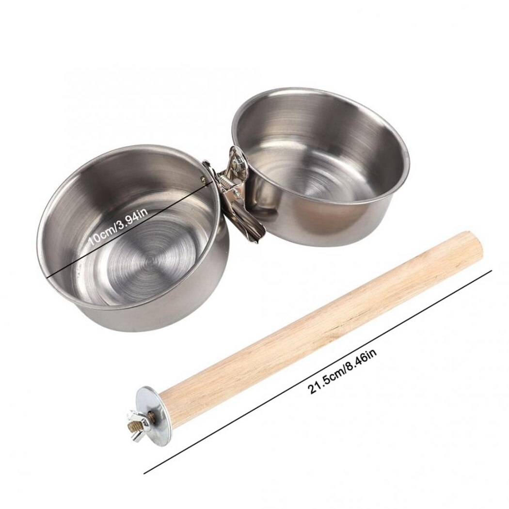 Bird Cage Bowl Set Double-bowl Parrot Cup Food Water Bowl with Perch Hanging Bowl Water Food Dish Pigeon Supplies