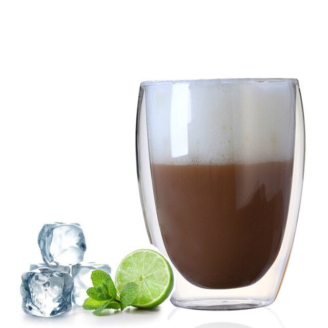 Double Coffee Mugs with The Handle Mugs Drinking Insulation Double Wall Glass Tea Cup Drinkware Milk: H 350ML