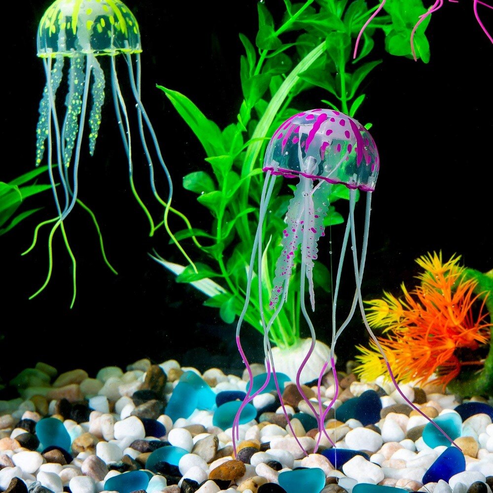 Cute Glowing Jellyfish Ornament for Aquarium Fish Tank Soft Silicone Jellyfish Aquarium Decoration Underwater Pet Decor