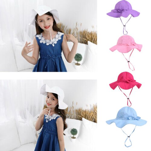 Toddler Kids Baby Girl Sun Hat Brim Summer Bucket Beach Headwear Cap 5 Colors AU