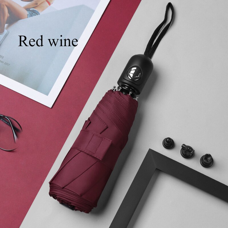 Mini 8 Botten Automatische Paraplu Effen Kleur Vijf Opvouwbare Paraplu Stevige Parapluie 5-Vouwen Vrouwen Pocket Umbrellara In vrouwen: Red Wine