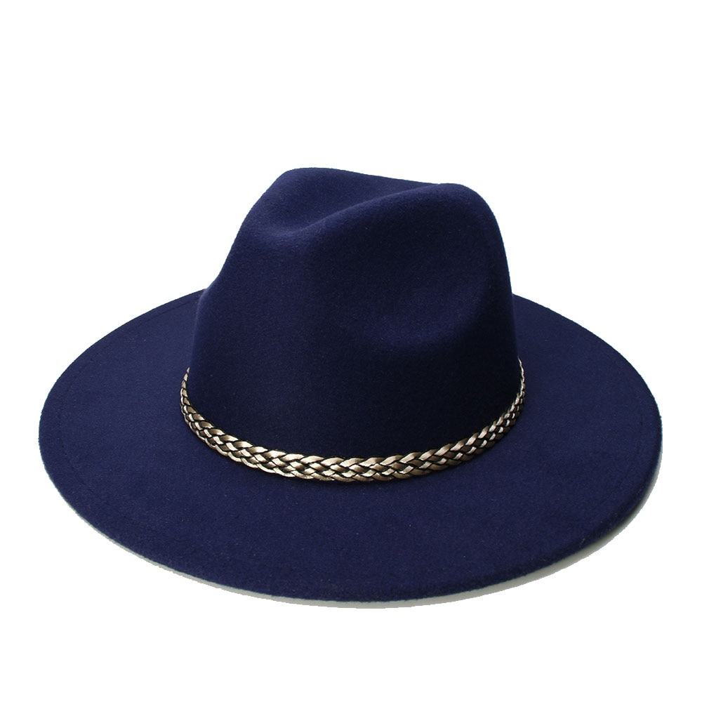 LUCKYLIANJI-gorro de ala ancha para niño, sombrero de ala ancha de lana Retro, Panamá, Jazz, banda de punto Champán (54cm/ajustado): Navy